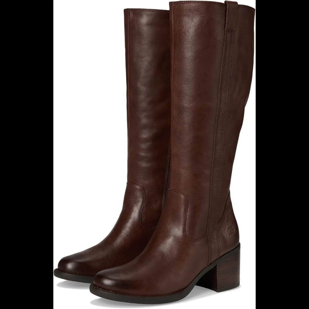 Born Women's Harding Knee High Boot, Leather Block Heel Boots (Brown, Size 6.5)
